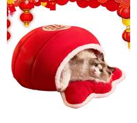 Sac de couchage d'hiver pour chat - Sac de couchage en peluche pour chat - Nouvel An chinois - Nid de chat - Sac semi-fermé pour chats, chiens, chiots, animaux domestiques, rouge