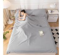 Sac De Couchage en Coton Drap De Couchage 1 2 Personnes Draps, avec Fente Couchage pour Oreiller pour Hôtel, Motel Et Voyage en Sac à Dos, Drap De Camping Léger (Gris,200x210cm)