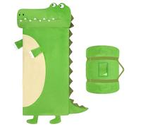 Sac de Couchage Enfant Amovible avec Coussin,Grand Sac Couchage Enfant en Forme de Crocodile Pliable pour Intérieur Extérieur Camping,170x70cm, Vert