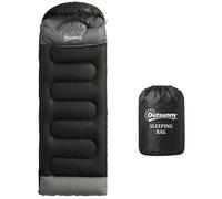 Outsunny Sac de Couchage Adulte, avec Section Tête, Fermeture Éclair et Sac de Rangement, Coton Creux 300 g/m², Sac de Couchage Portable pour Camping Randonnée, Noir