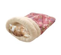 Sac de couchage pour chat - Lit en peluche douce et chaude - Grotte fermée compacte pour chatons et chiots - 40 x 55 cm - Noir, , crème, gris, marron