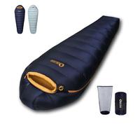 Sac de Couchage QEZER en Duvet pour Adultes, Indice de gonflement 620, 0 degré, ultraléger,Sac de Couchage Grand Froid, avec Pochette, pour randonnée, Camping et randonnée. (Bleu foncé 1000g Duvet)