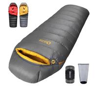 Sac de Couchage QEZER en Duvet pour Adultes, Indice de gonflement 620FP, 0 degré, ultraléger,Sac de Couchage Grand Froid, avec Pochette, pour randonnée, Camping et randonnée. (Gris 1000g Duvet)