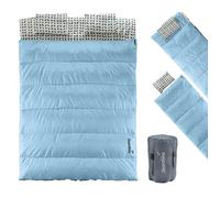 Skandika Sac de Couchage rectangulaire Iceland Double | Sac de Couchage Adulte 2 Places, 3 Saisons, avec/sans Flanelle, utilisable comme Sac de Couchage Individuel (Bleu Clair)