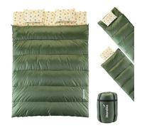 Sac de Couchage Rectangulaire Double - Skandika Iceland - 2 Personnes, 3 Saisons, coussins - vert
