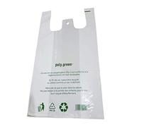 Sac de course a bretelle blanc 50 micros en plastique réutilisable en 50µ sont conformes au décret 2016-379 du 30 Mars 2016, pochon imprimé avec texte légal avec trou pour crochet 200, L= 54 X 30 cm