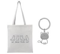 Sac De Courses À Motif De Chat 1 Pièce Et Porte-Clés Chaton 1 Pièce, Sac De Courses En Toile, Sac De Courses De Grande Capacité, Sac De Courses