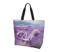 Sac De Courses Champ De Lavande, Vélo Rétro Et Agriculture Imprimés Sac Fourre-Tout En Toile Réutilisable Personnaliser Sacs À Main, Pour Burea, Femmes, Voyage, Tous Les Jours