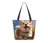 Sac De Courses Corgi Courant Sac Bibliothèque Réutilisable Personnaliser Sacs À Main, Pour Femmes, Tous Les Jours, Shopping, 50x40cm