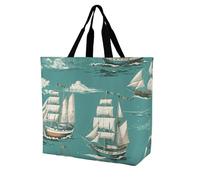 Sac De Courses Différents Voiliers Imprimés Sac Cabas Réutilisable Lavables Sacs En Toile Épaule, Pour Tous Les Jours, Shopping, Filles, 50x40cm