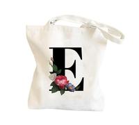 Sac de courses en toile avec initiale pour femme - Sac de pliable et | décontracté avec motif floral - Sac de courses avec lettres pour femme, sac avec monogramme pour enseignant, demoiselle