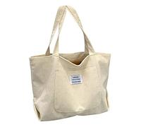 Sac de courses en velours côtelé avec inscription « Letter Patch Decor » - Pour femme - Sac à main pour étudiant - Sac à main pour homme ou sac à bandoulière, blanc, Taille unique
