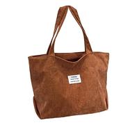 Sac de courses en velours côtelé avec inscription « Letter Patch Decor » - Sac à bandoulière pour femme - Sac à main pour étudiant - Sac à bandoulière pour ordinateur portable, marron, Taille unique