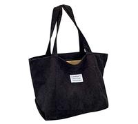 Sac de courses en velours côtelé avec inscription « Letter Patch Decor » - Sac à bandoulière pour femme - Sac à main pour étudiant - Sac à bandoulière pour ordinateur portable, Noir , Taille unique