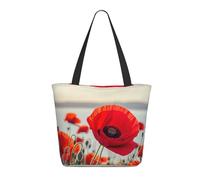 Sac De Courses Fleur De Pavot Rouge Sac À Bandoulière En Toile Réutilisable Avec Poignées Sacs En Toile Pour Femmes, Pour Shopping, Tous Les Jours, Burea, 50x40cm