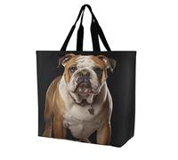 Sac De Courses Imprimé Bouledogue Anglais Sac À Provisions Lavables Personnaliser Sacs En Toile Pour Femmes, Pour Filles, École, Tous Les Jours, 50x40cm
