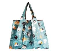 Sac de courses Lin's Liliana Grand pliable 50 x 66 cm, réutilisable, léger, séchage rapide, résistant aux déchirures, pour les achats, voyages et excursions, bleu chat, 50 x 66 cm