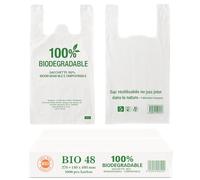 Sac de Courses - Lot de 1000-100% Biodégradable et Compostable - Sacs Durables et Réutilisables Écologiques, 30 Microns, Dimensions 27x14x48 cm Sac plastique réutilisable