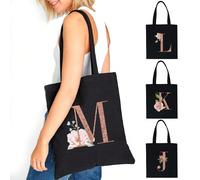 Sac de courses pour femmes Sacs en canevas Sacs fourre-tout Sacs à provisions réutilisables Sacs de rangement Motif de lettres initiales or rose Sacs à bandoulière de grande capacité Sacs fourre-tout 