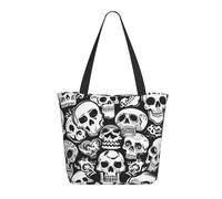 Sac De Courses Squelette Effrayant Fourre Tout Réutilisable Avec Poignées Sacs En Toile Épaule, Pour Shopping, Filles, Tous Les Jours, 50x40cm