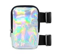 Sac de cuisse holographique - 18 x 12 x 4,5 cm - Pour femme - Coloré - Taille réglable - Finition réfléchissante brillante - Pour carnaval, randonnée, voyage, festival - Style rue, Argenté., Refer to