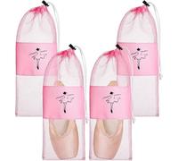 Sac de danse avec cordon de serrage, sac à chaussures de danse rose en filet avec cordon de serrage pour femmes et filles, Couleur unique, 4pcs