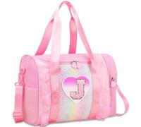 Sac de danse avec monogramme personnalisé pour filles de 3 à 6 ans, sac à dos Oxford léger et résistant à l'eau pour ballet, pom-pom girl, soirée pyjama, gymnastique, rose, J