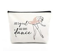 Sac de danse ballerine de ballet - Trousse de maquillage élégante - Cadeau de récital inspirant pour femmes, adolescentes, filles, amateurs de ballet, dansantes, enseignantes, étudiantes, filles, juste une fille qui aime la danse, Crème color-557, 9.7inches x 7 inches, Sac de rangement pour cosmétiques