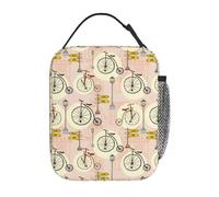 Sac de déjeuner isolant, accessoires mignons dessins animés Penny Farthing Bicycle Vintage Mountain Mountain City INS Bento tendance
