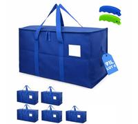 Sac de Déménagement Grand Format XL 91L [Lot de 6] Sacs de Rangement Solides (Vêtements, Couettes) - Alternative aux Cartons Déménagement & Moving Box - Grand Sac à Double Zip & Poignées Renforcées