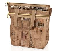 Sac de douche en maille 25.4x25.9 cm à séchage rapide avec fermeture éclair et 2 poches. Sac de douche portable, la plage, pour la crème solaire ou dans le cadre de l'université Essentials (marron)