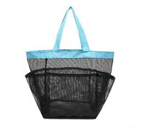 Sac de douche en maille avec plusieurs compartiments, léger et portable avec matériau à séchage rapide pour une utilisation en extérieur et à la plage (bleu)