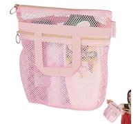 Sac de douche en maille - Sac pliable en polyester de grande capacité 26 x 25 x 8 cm avec fermeture à glissière et poignée robuste | Sac de douche réutilisable pour plage, piscine, pelles, rose,