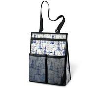 Sac de douche vintage japonais à imprimé pagodes bleu à encre bleue - Sac fourre-tout de douche à suspendre pour voyage, gym, camping, plage, salle de bain, dortoir