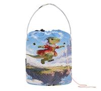 Sac de fil à crochet avec trous - Motif dinosaure volant près du château dans le ciel