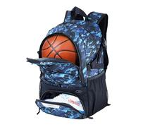 Sac de Football avec Compartiment à Chaussures - Sac à Dos de Basket-Ball avec Porte-Ballons, Sac à Dos de Sport avec Poche pour Bouteille d'eau - pour Homme et Femme - Camouflage Bleu
