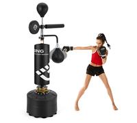 Sac de Frappe 5 en 1, Sac de Boxe Lourd Hauteur Réglable pour Adultes et Enfants, avec Barre de Relaxation à 360° Cible de Frappe 2 Sacs de Vitesse pour Muay Thai Kickboxing