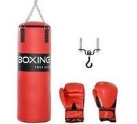 Sac de frappe à suspendre - kit de fixation, chaine 4 points, gants inclus - acier PVC EPE rouge noir