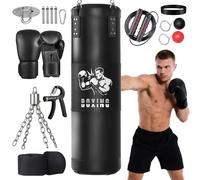 Sac de Frappe Adultes Ninonly 120CM Lourd Sac de Boxe avec Gants de Boxe Appareil de renforcement de la Force de préhension Corde à Sauter pour Kickboxing MMA Muay Thai-Non Rempli
