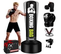 Sac de frappe autonome pour adultes et adolescents, sac de boxe lourd de 177,8 cm avec support, gants, pompe et corde à sauter, sac de kickboxing debout pour entraînement MMA, Muay Thai, fitness