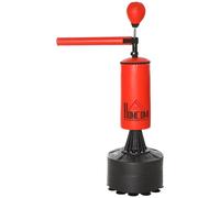 HOMCOM Sac de Frappe sur Pieds Punching Ball brunier 3 en 1 avec Ballon de Vitesse Bras Flexible Rotatif Hauteur réglable revêtement synthétique Base HDPE dim. 88L x 48l x 155-205H cm Noir Rouge