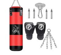 Sac de Frappe Boxe,Non Rempli Lourd MMA Punching Ball Muay Thai Arts Martiaux Kickboxing Kit Boxe avec Gants Chaine Suspension Punching Bag,Sac de Frappe Durable,Postuler à Adulte (Boxe B)