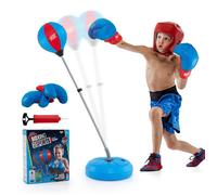 Sac de Frappe/Boxe Punching Ball sur Pied COSTWAY-Hauteur Réglable 120-154CM-Gant-Pompe à Main Gonflable-Base Remplissage-Bleu