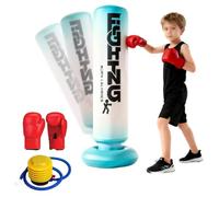 Sac de frappe sur pied de 180 cm, sac de frappe autoportant, sac de frappe sur pied, avec gants de boxe, pompe UNE avec action rebondissante, base anti-chute pour karaté, gym