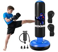Sac de Frappe Enfant, Qoosea 160cm Punching Ball Enfants avec Gants de Boxe, Gonflable Sac de Boxe, Cadeau Parfait pour Garçons et Filles 3 à 12 Ans pour Karaté, Taekwondo