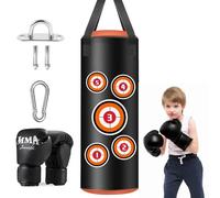Sac de Frappe Enfant, Set de Sacs de Boxe Suspendus avec Gants, Chaînes et Crochets de Fixation, Sac de Frappe en Cuir Microfibre pour l'entraînement Kickboxing Fitness MMA Grappling Muay Thai Karaté