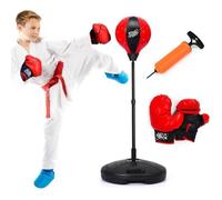 Sac de Frappe Enfants 3 Ans COSTWAY-Punching Ball sur Pied-Hauteur Réglable 90-130CM-Gants et Pompe à Main-Base de Lestage-Rouge
