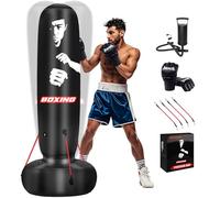Sac de frappe pour adultes, sac de boxe de 180,3 cm avec support et corde fixe, sac de frappe autoportant autoportant avec gants et pompe, ensemble de sac de boxe lourd gonflable pour adultes,