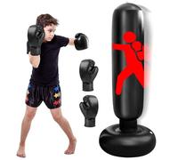 Sac de frappe pour enfants, 160 cm, avec gants de boxe, gonflable, sur pied, pour garçons et filles à partir de 3 à 12 ans, kit de boxe debout pour intérieur/extérieur, karaté, taekwondo et fitness