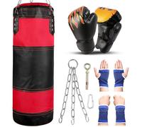 Sac de Frappe Professionnel avec Gants de Boxe 6OZ Protège-Poignet Chaînes et Suspension Support Plafond Sac Boxe sans Sables